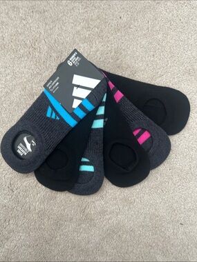 adidas Black No-Show Sneaker Socks with Blue Stripes - Women